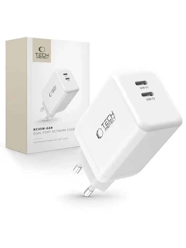Tech-Protect NC45W-GAN 2-PORT PD45W Charger - White