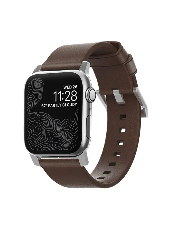 Nomad - Modern Band - 44mm/42mm | Silver Hardware | Rustic Brown Leather