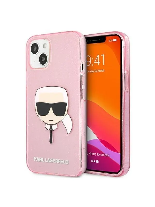 Karl Lagerfeld Glitter Karl's Head Case for iPhone 13 mini - Pink