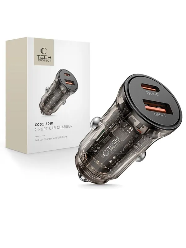 Tech-Protect CC01 Car Charger 30W 2-Ports USB-A / USB-C - Black