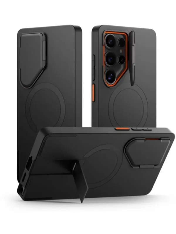 Tech-Protect Kevlar Aura MagSafe Case for Samsung Galaxy S25 Ultra - Black and Orange