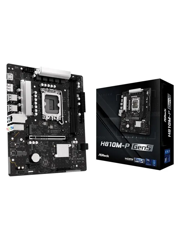 ASRock H810M-P Gen5 Moderkort - Intel H810 - Intel LGA1851 - DDR5 RAM - Micro-ATX