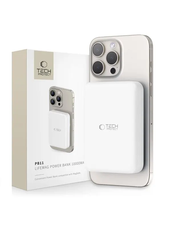Tech-Protect LifeMag PB11 Power Bank with MagSafe 10000mAh 15W USB-C Port - White + USB-C Cable - 10000 mAh