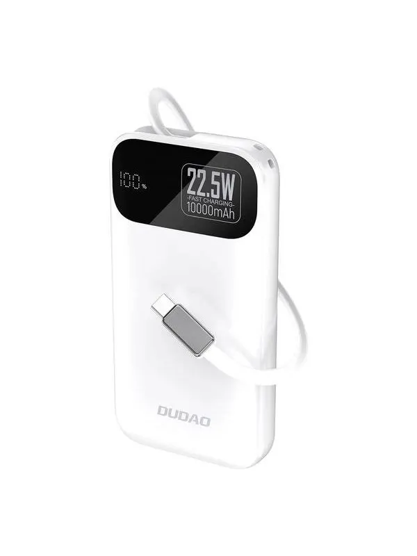Dudao K31 10000 mAh 22.5W PD Powerbank with Built-in Cable - White - 10000 mAh