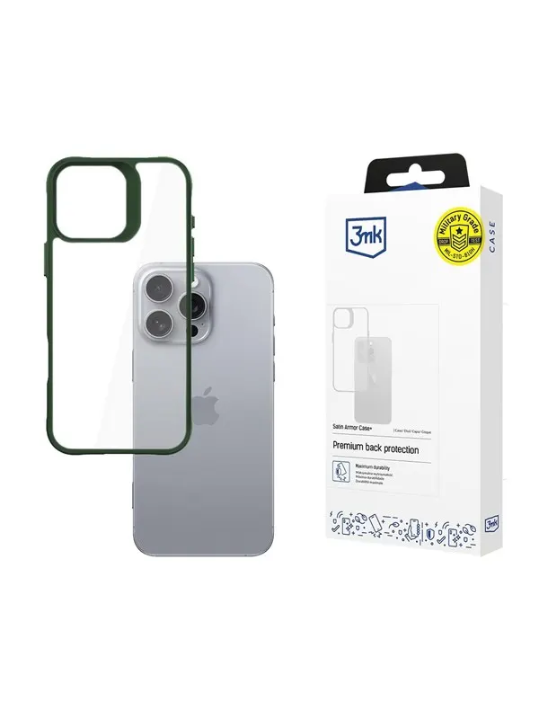 3mk Satin Armor Case+ Green for Apple iPhone 16 Pro Max - Transparent