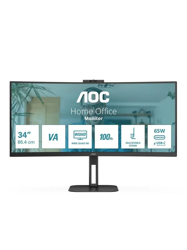 34" AOC CU34V5CW - 3440x1440 (UWQHD) - 100Hz - VA - 65W USB-C