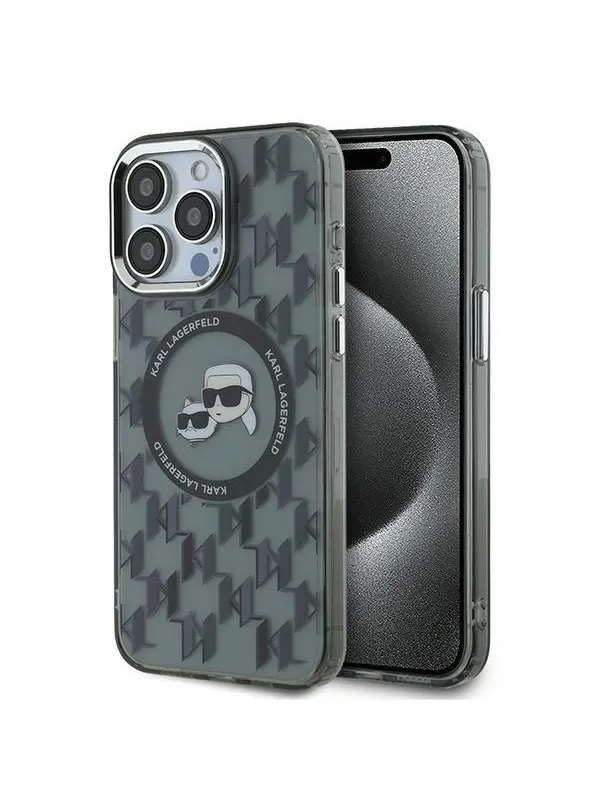 Karl Lagerfeld IML Monogram Karl & Choupette Head MagSafe iPhone 15 Pro Case - Black