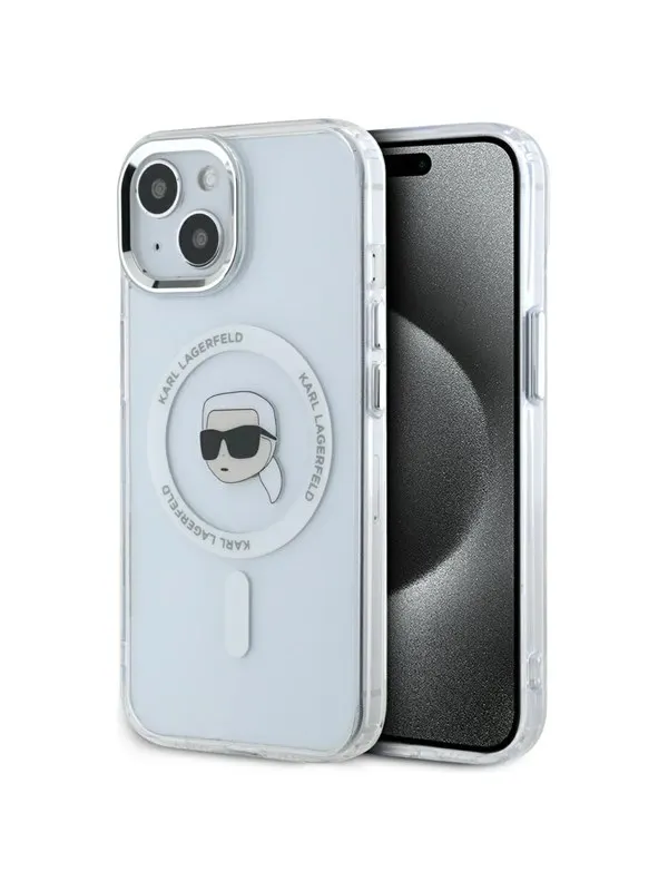 Karl Lagerfeld IML Metal Karl Head MagSafe Case for iPhone 15 White