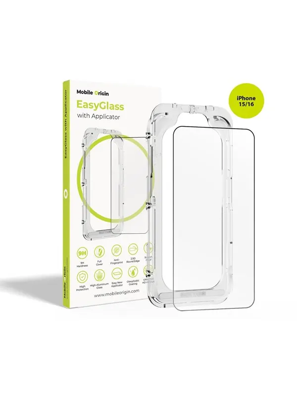 Mobile Origin EasyGlass with Applicator iPhone 15/iPhone 16