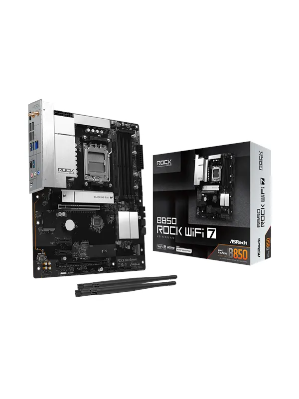 ASRock B850 Rock WiFi 7 Moderkort - AMD B850 - AMD AM5 - DDR5 RAM - ATX