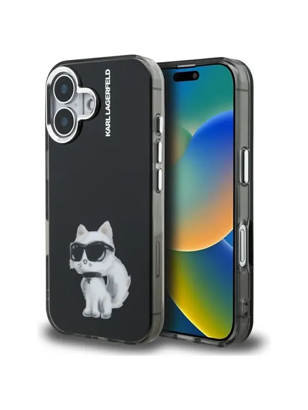 Karl Lagerfeld IML Aquarelle Choupette &amp; Logo iPhone 16 Case - Black