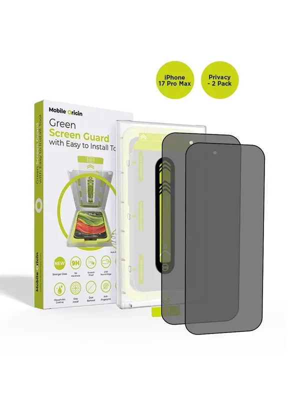 Mobile Origin Screen Guard Privacy with easy applicator - 2 pack - iPhone 17 Pro Max