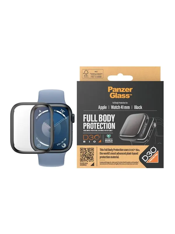 PanzerGlass Screen Protector Full Body Apple Watch Series 9 with D3O | 41mm | Black