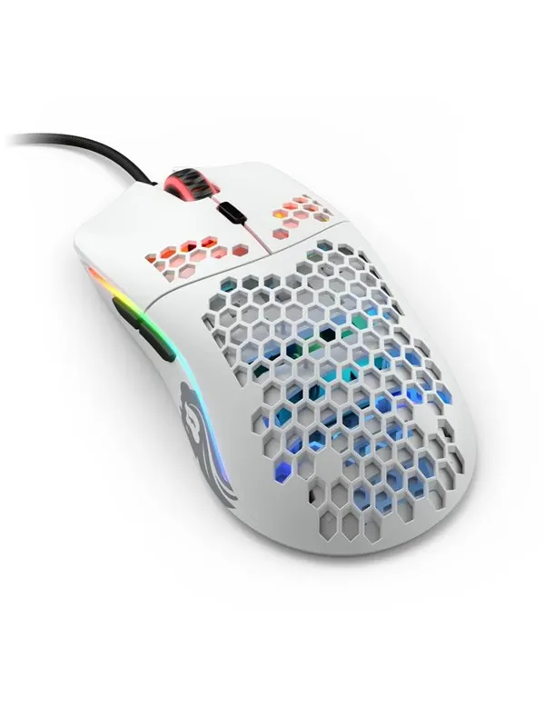 Glorious Model O- (Small) - Matte White - Gamingmus - Optic - 6 knappar - Vit med RGB ljus
