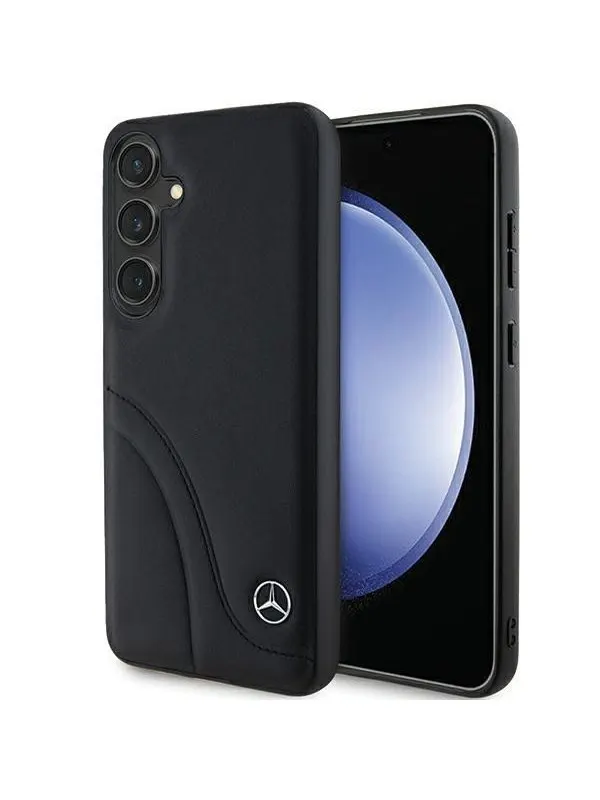 Mercedes Leather Curved Stitches Case for Samsung Galaxy S24 - Black