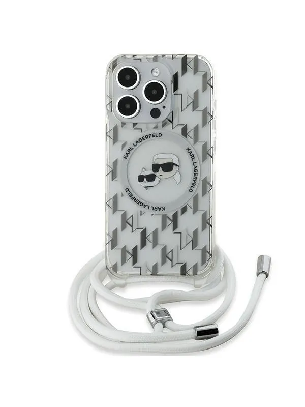 Karl Lagerfeld IML Crossbody Monogram Karl &amp; Choupette Head MagSafe Case for iPhone 15 Pro Max - Transparent