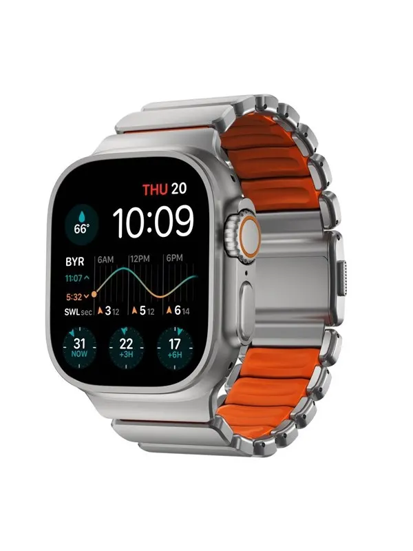 Nomad Stratos Band - 49mm | Natural Titanium | Ultra Orange FKM