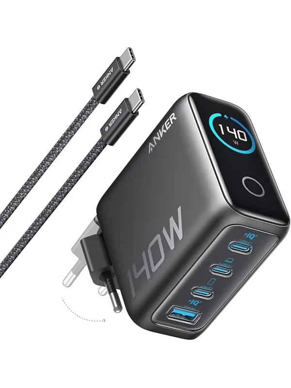 Anker Laddare 140W 4-portars med USB-C-kabel - Mörkgrå