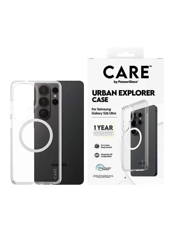 CARE by PanzerGlass Urban Explorer Case Transparent w. White Qi Samsung Galaxy S26 Ultra