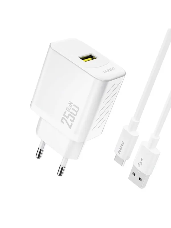 Dudao A27STEU 25W GaN USB-A wall charger with USB-A cable - USB-C - white