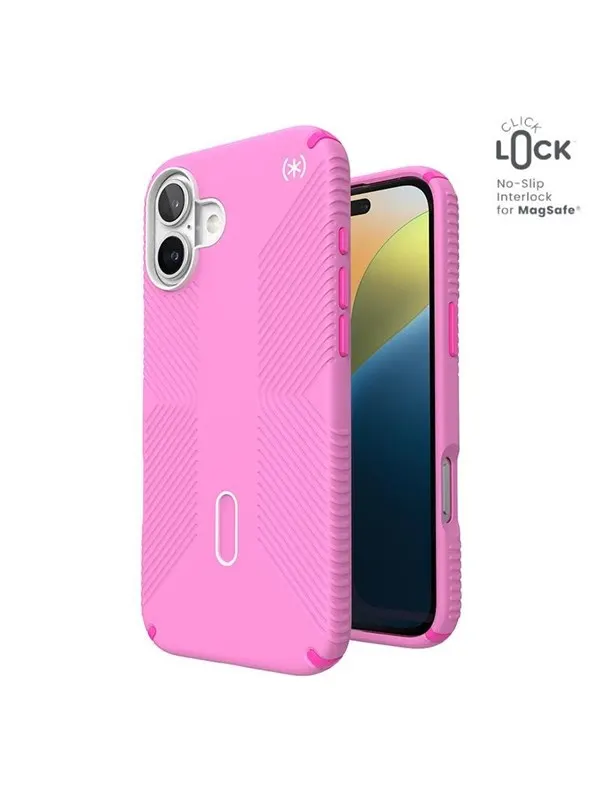 Speck Presidio2 Grip ClickLock &amp; MagSafe - iPhone 16 Plus Case - True Pink / Shocking Pink / White