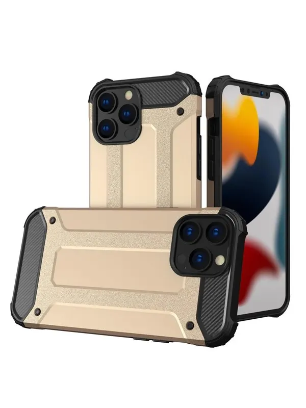 Hurtel Hybrid Armor Case Tough Rugged Cover for iPhone 13 Pro Golden