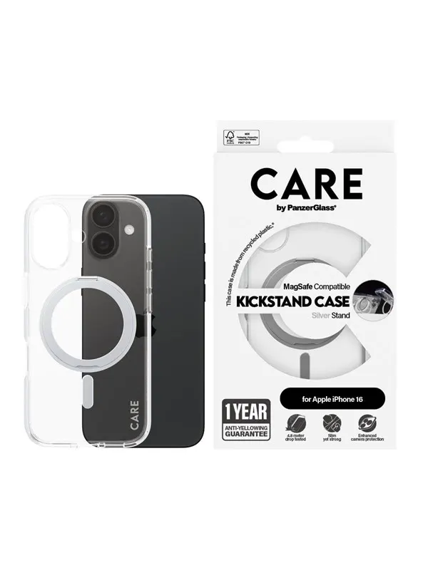 CARE by PanzerGlass Case Feature Silver Kickstand & MagSafe iPhone 16