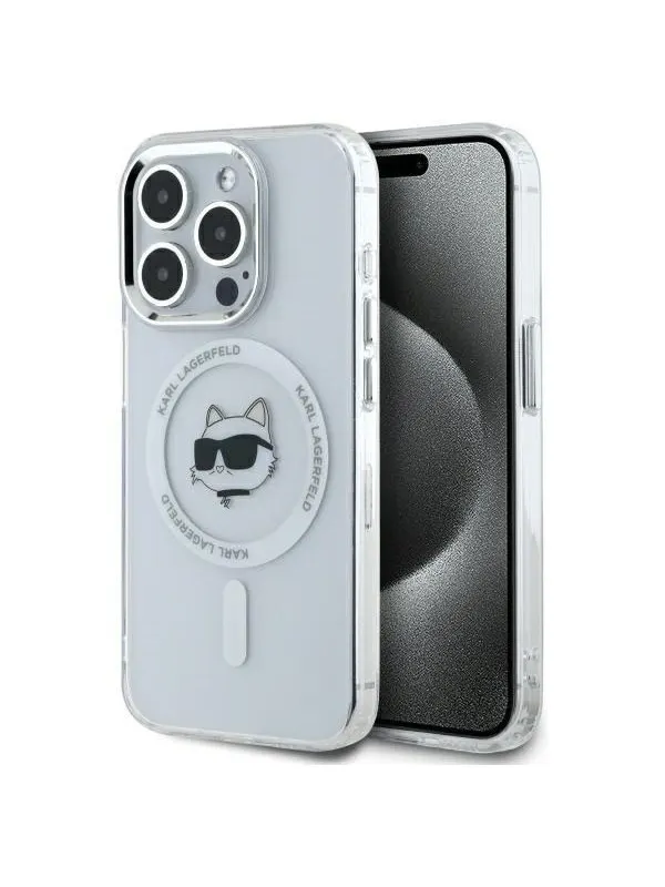 Karl Lagerfeld IML Metal Choupette Head MagSafe iPhone 15 Pro Case - White