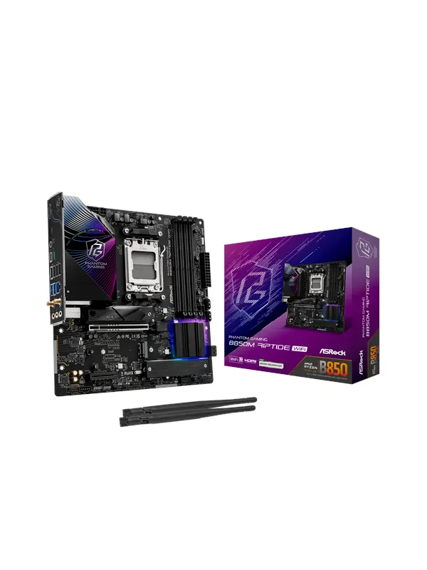 ASRock B850M Riptide WiFi Moderkort - AMD B850 - AMD AM5 - DDR5 RAM - Micro-ATX