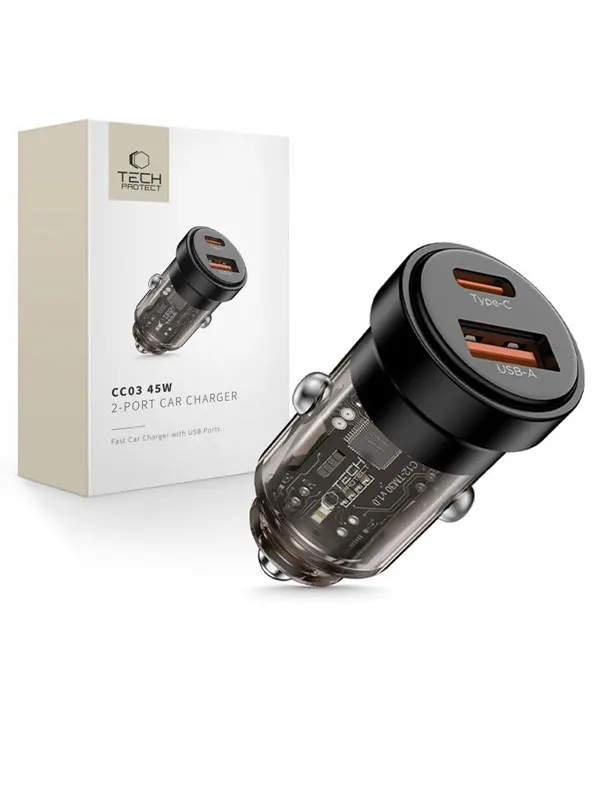 Tech-Protect CC03 45W Car Charger 2-Ports USB-A / USB-C - Black