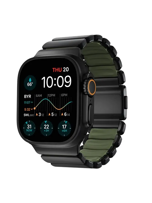 Nomad Stratos Band Black Titanium Forest Green FKM - Apple Watch 45/46/49mm