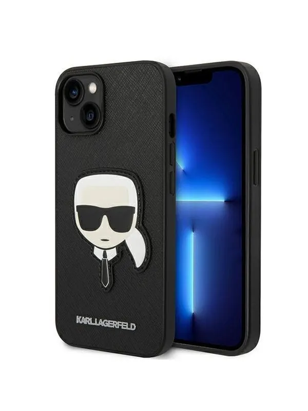 Karl Lagerfeld Saffiano Karl's Head Patch Case for iPhone 14 Plus - Black