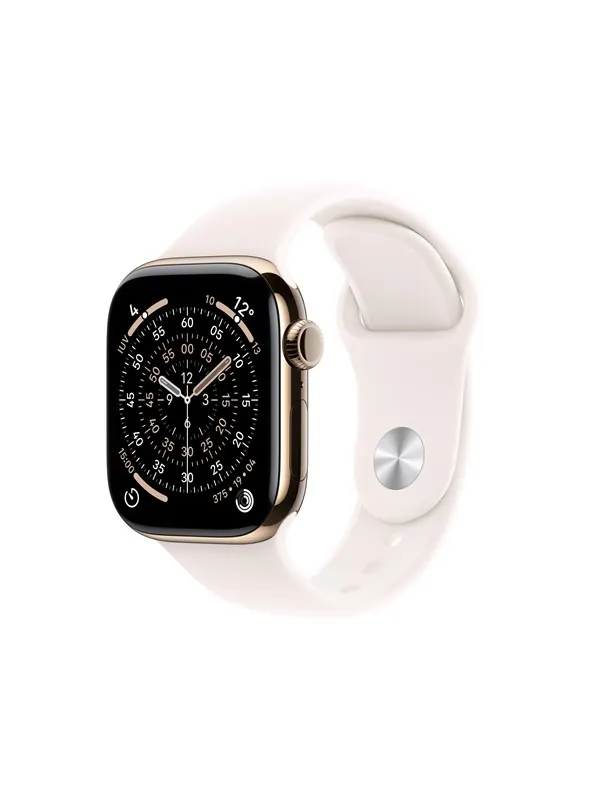Apple Watch Series 11 GPS + Cellular 46mm Gold Titanium Case with Light Blush Sport Band - S/M