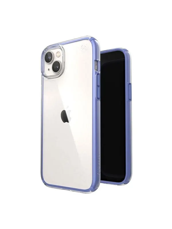 Speck Presidio Perfect-Clear with Impact Geometry - iPhone 15 Plus / 14 Plus Case with MICROBAN Coating - Clear / Grounded Purple
