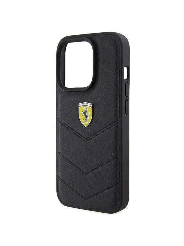 Ferrari Quilted Metal Logo iPhone 15 Pro Case - Black