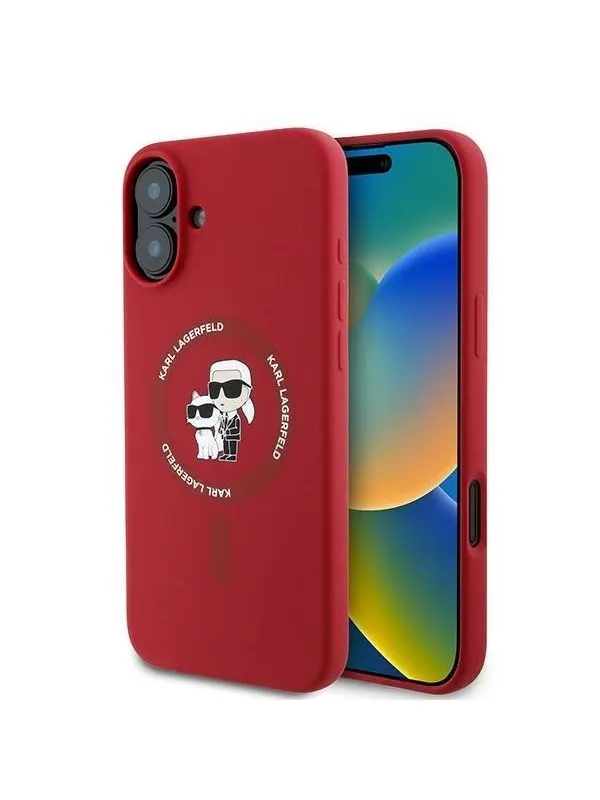 Karl Lagerfeld Silicone Karl&Choupette Heads Ring MagSafe Case for iPhone 16 Plus - Red