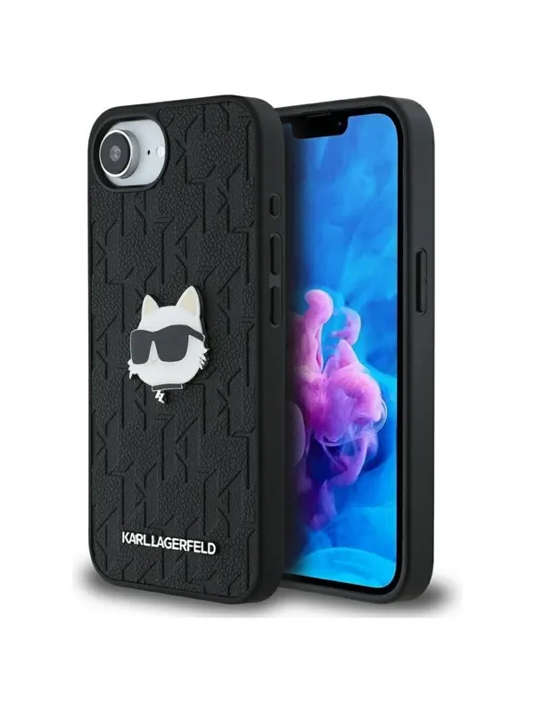 Karl Lagerfeld Monogram Choupette Head Pin iPhone 16e Case - Black