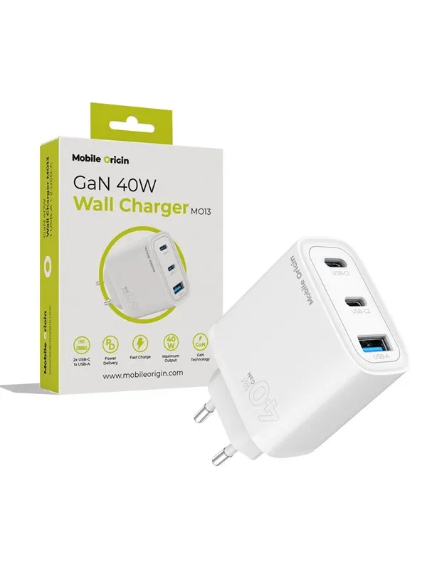 Mobile Origin GaN 40W Wall Charger MO13 - white 1 USB-A + 2 USB-C