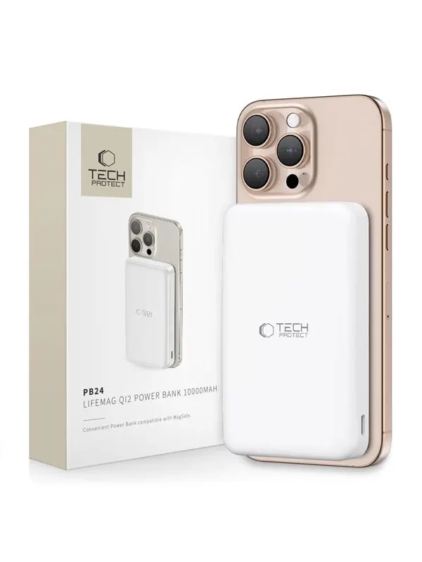 Tech-Protect Powerbank PB24 LifeMag QI2 MagSafe 10000 mAh - White - 10000 mAh