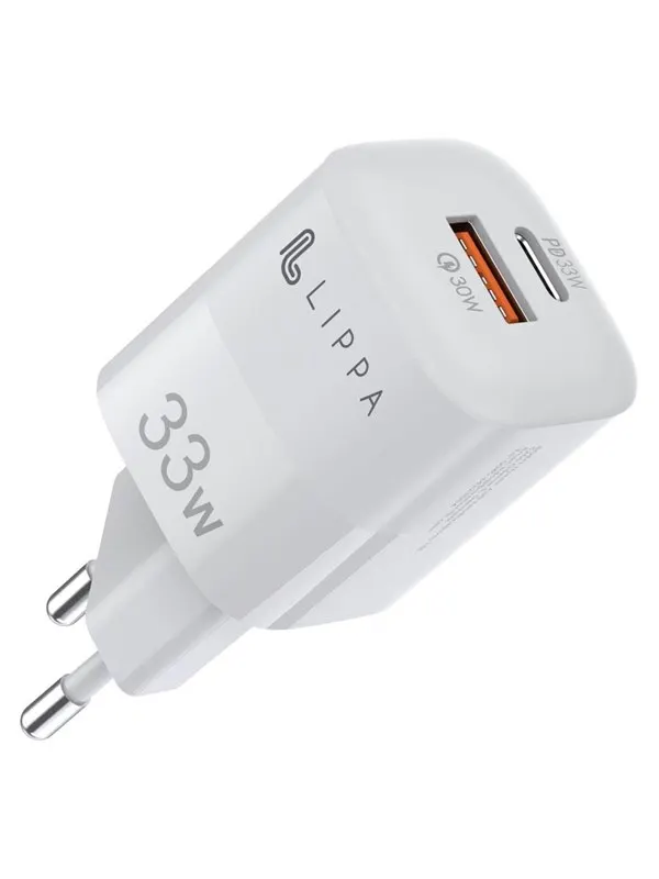 Lippa 33W USB-C PD & USB-A QC GaN Wall Charger - White