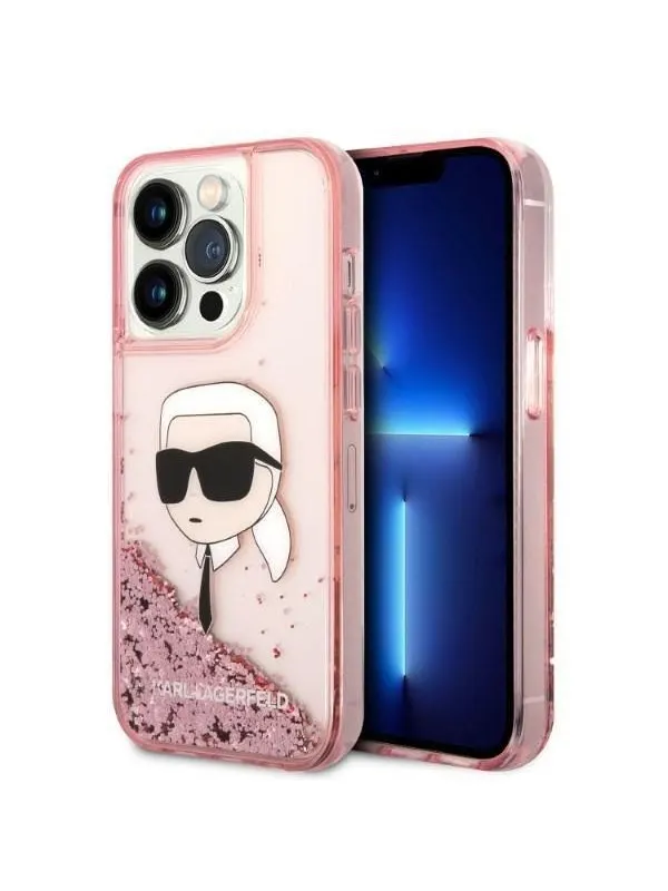 Karl Lagerfeld Glitter Karl's Head case for iPhone 14 Pro - pink