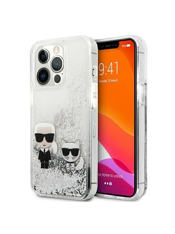 Karl Lagerfeld Liquid Glitter Karl&Choupette case for iPhone 13 Pro Max 6.7" - silver