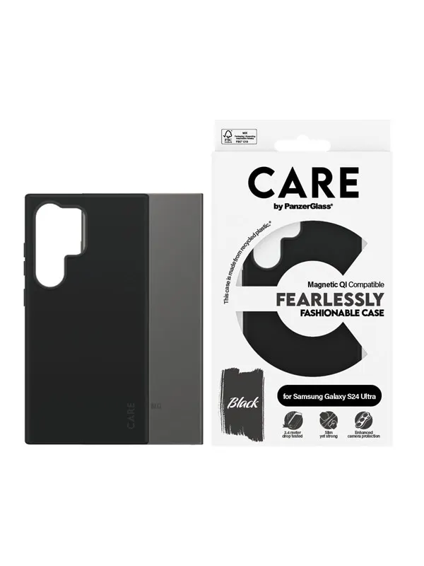 CARE by PanzerGlass Fashionable Case Black w. QI Compatible Samsung Galaxy S24 Ultra