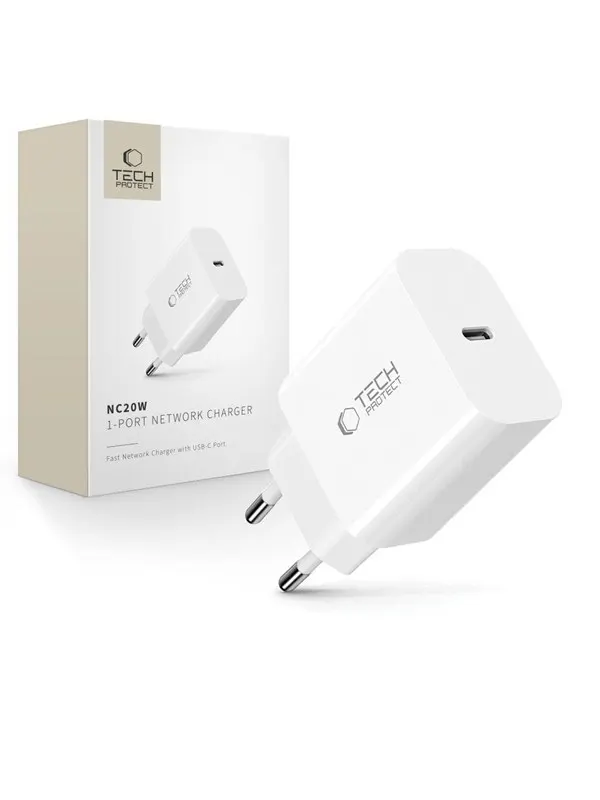 Tech-Protect NC20W USB-C Port AC Charger - White