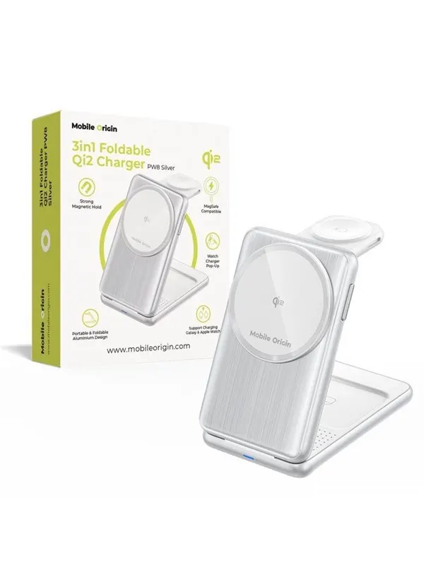 Mobile Origin 3in1 Foldable Qi2 Charger PW8 - silver