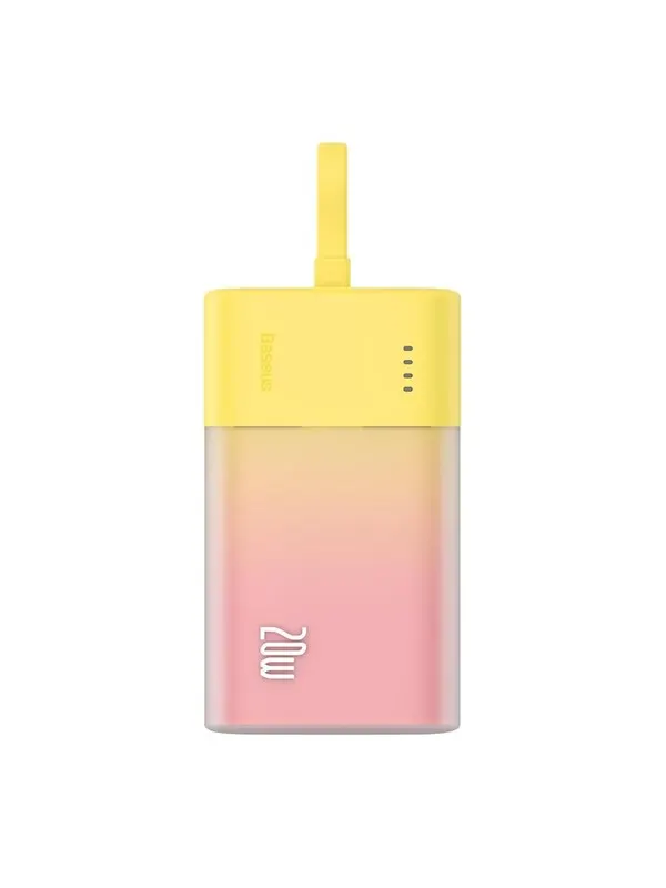 Baseus Popsicle 5200mAh 20W Powerbank with Built-in Lightning Cable (+ White Simple USB-C - USB-C 60W/20V/3A/30cm Cable) - Yellow-Pink - 5200 mAh