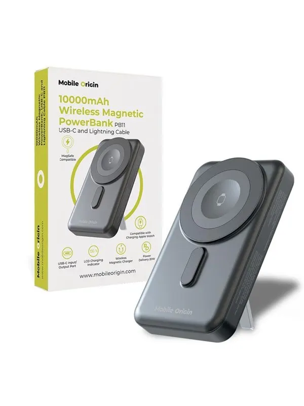 Mobile Origin Wireless Magnetic PowerBank 10000mAh - USB-C and Lightning Cable PB11 - 10000 mAh