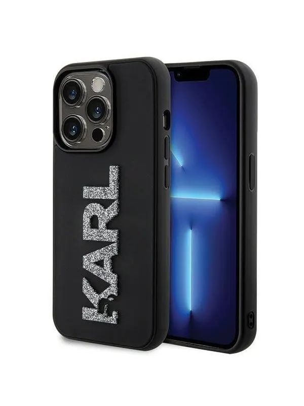 Karl Lagerfeld 3D Rubber Glitter Logo case for iPhone 15 Pro Max - black