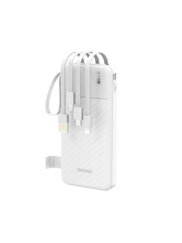 Dudao K11 10000mAh Powerbank with Built-in Cables - White - 10000 mAh