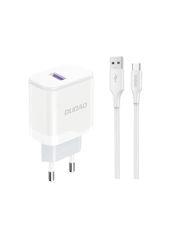 Dudao A20EU USB-A 18W wall charger - white + USB-A - USB-C cable